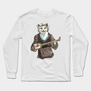 A Singing Cat Playing Samisen Long Sleeve T-Shirt